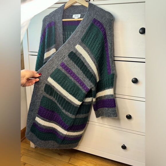 Per Se Merino Wool women’s luxury open front long cardigan size M-L green purple - Picture 8 of 17